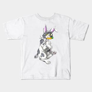 Bobtail BunnyCat: Grey Bicolor Tabby (White) Kids T-Shirt